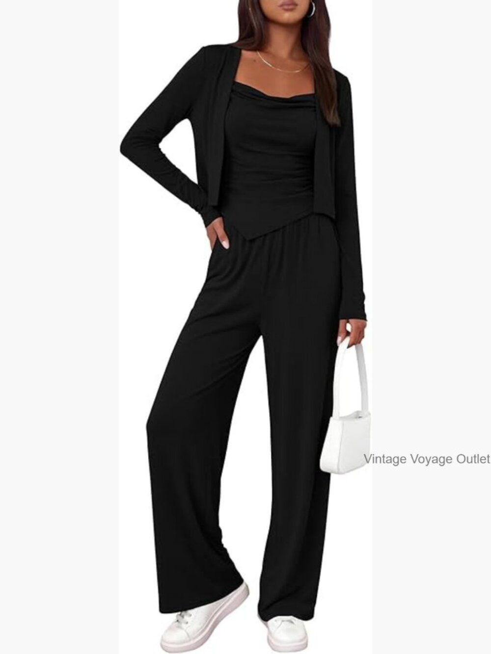 3 Piece Lounge Set Tracksuit Long Sleeve Cardigan High Waisted Sweatpants